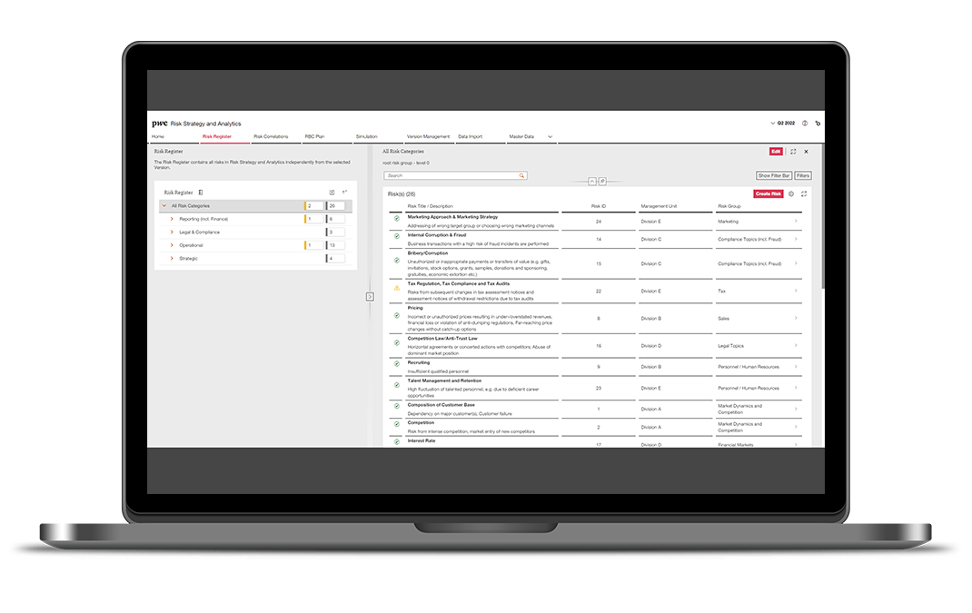 Screenshot aus Risk Strategy & Analytics von PwC Deutschland