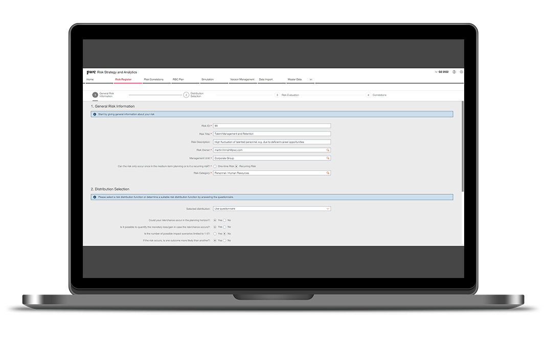 Screenshot aus Risk Strategy & Analytics von PwC Deutschland