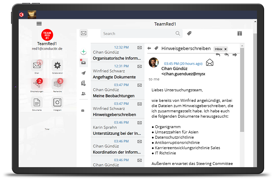 Posteingang des Investigation Simulation Tools