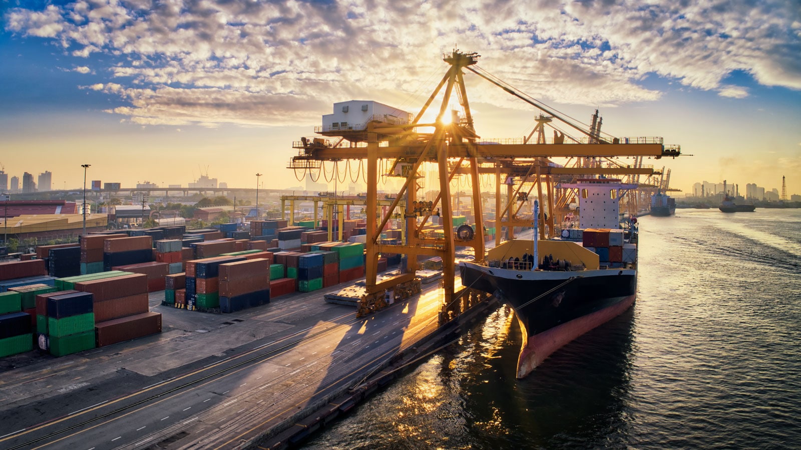 Cargo ship being loaded