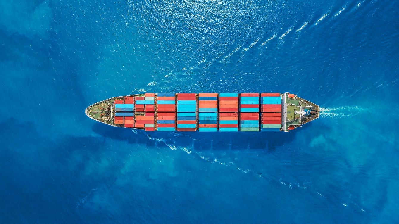 container-ship, aerial view