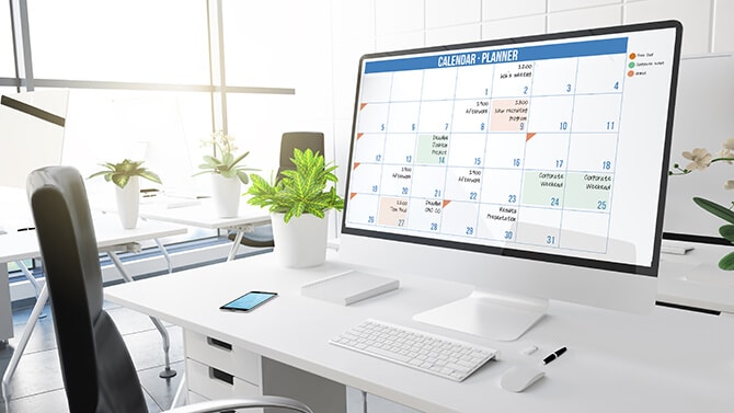 desktop with a calendar on the screen
