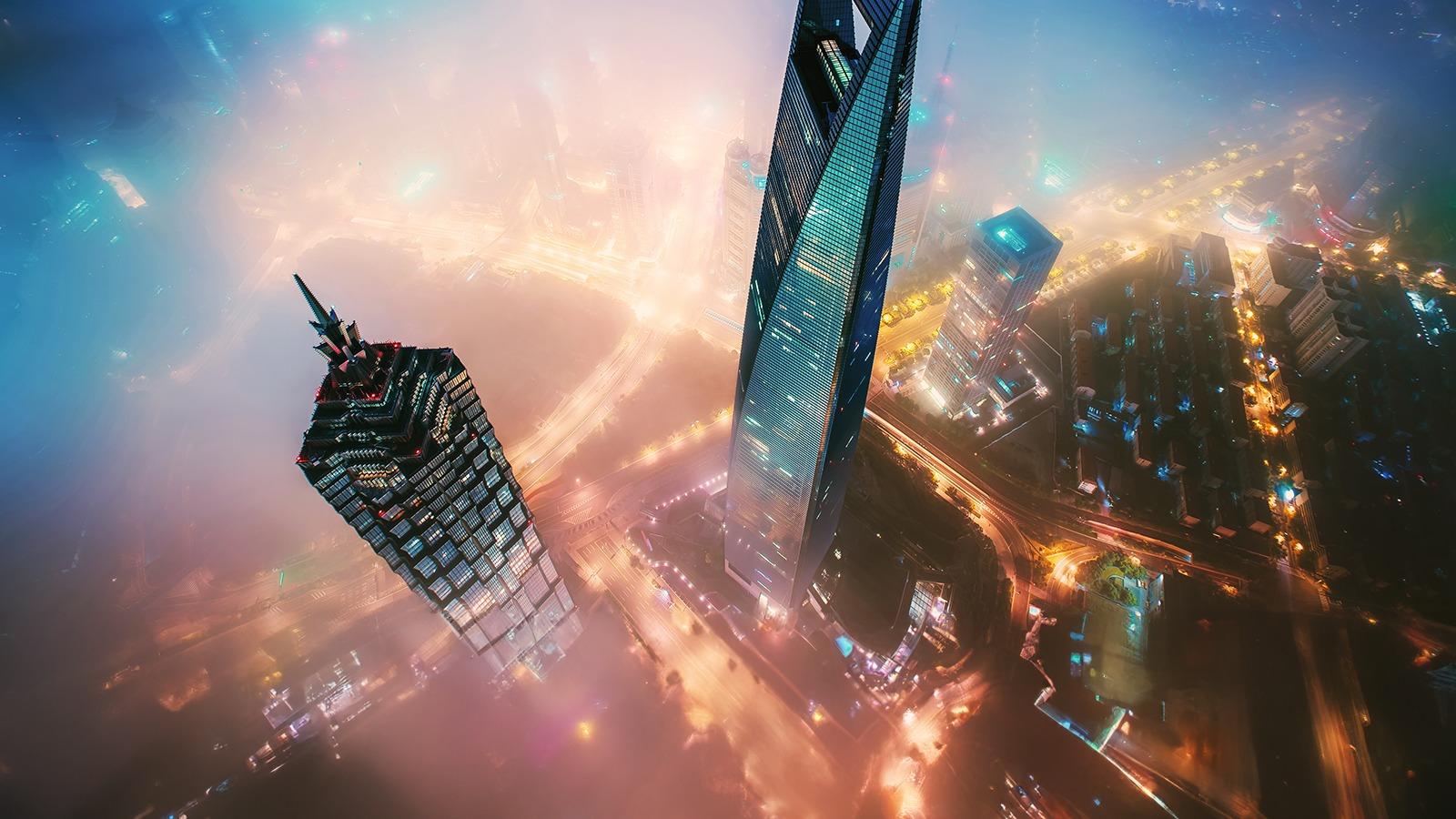Skyscrapers at night