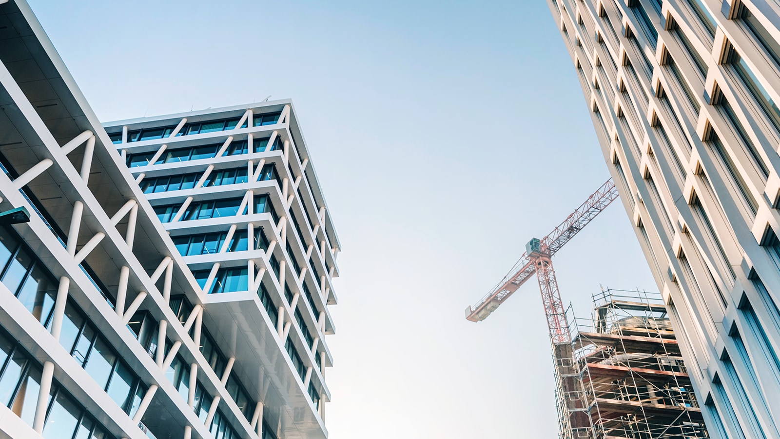 Baukräne und Hochhäuser