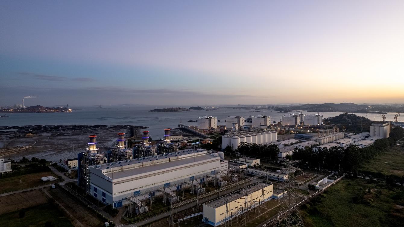 Seaside power plant in the evening