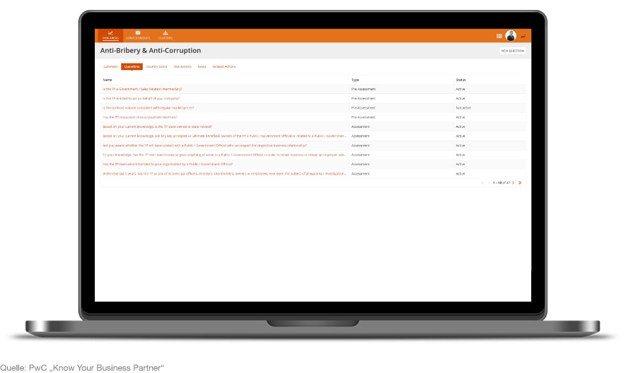 Screenshot der KYBP-Plattform von PwC Deutschland